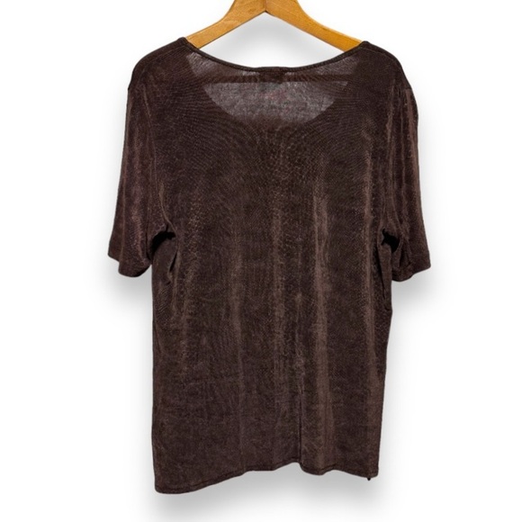 Vintage 90s Rabbit Rabbit Rabbit Designs Brown Snake Print Stretch Shirt Size 16 - Picture 2 of 16